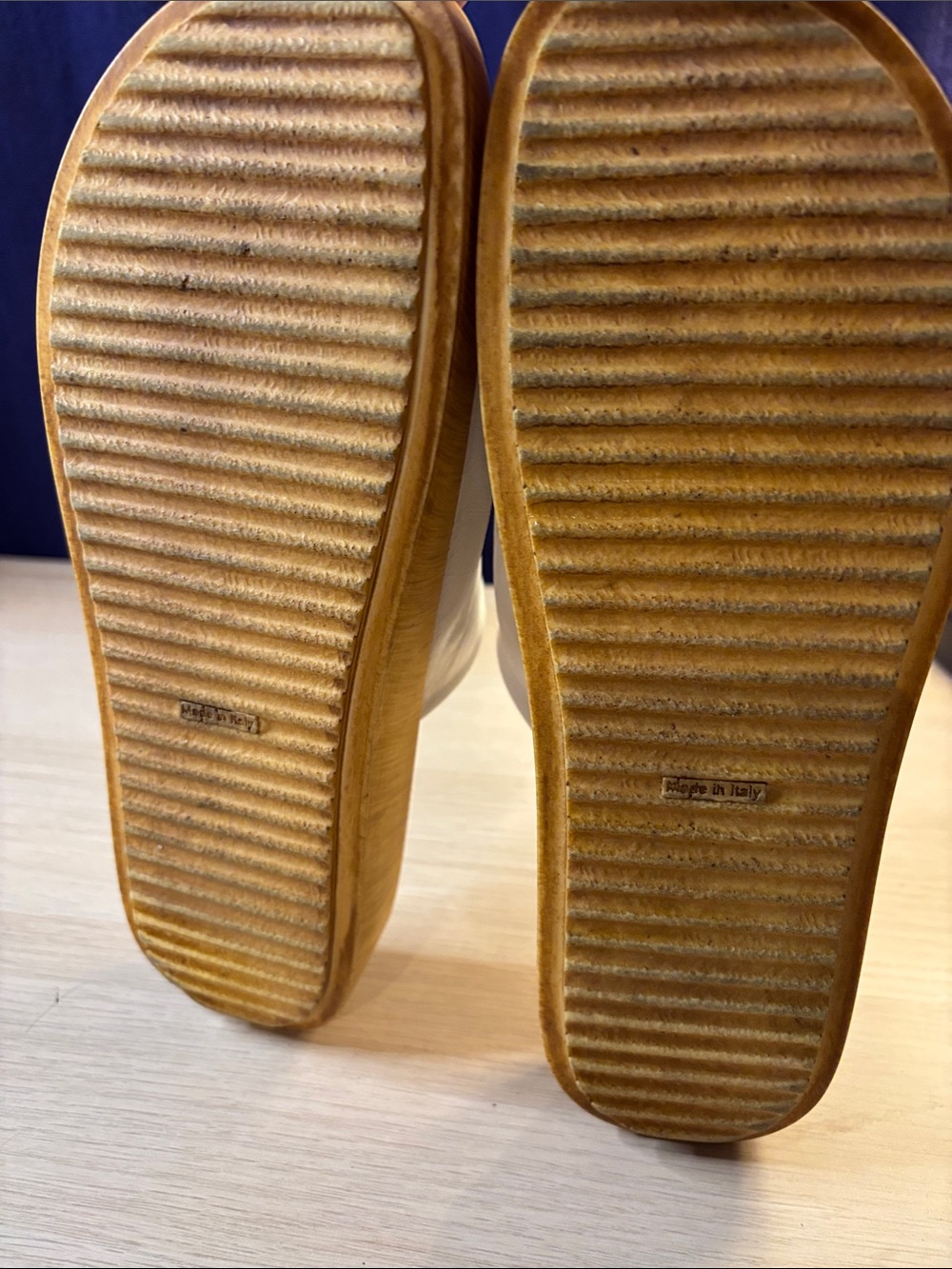 L'INTERVALLE White Leather Slide Mules with Wood-Effect Platform Made in Italy - Picture 6 of 7